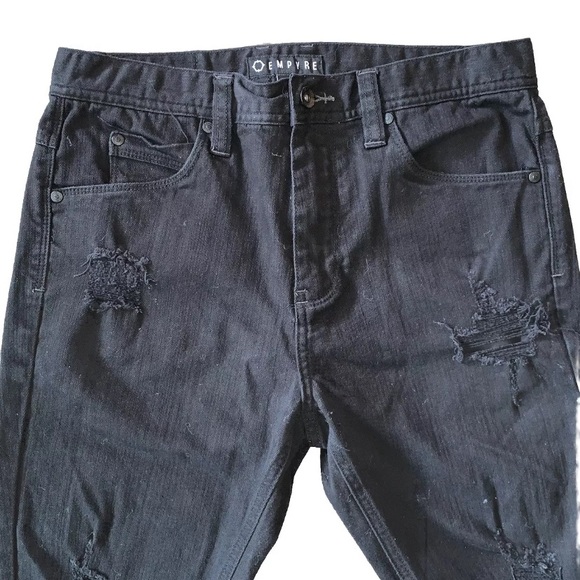 Empyre Verge Destroyed Black Tapered Skinny Jeans Size 30     (W313) - Picture 2 of 10